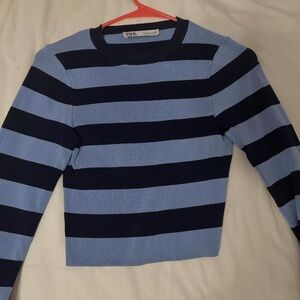 Zara Women's Striped crop top - Blue and Black